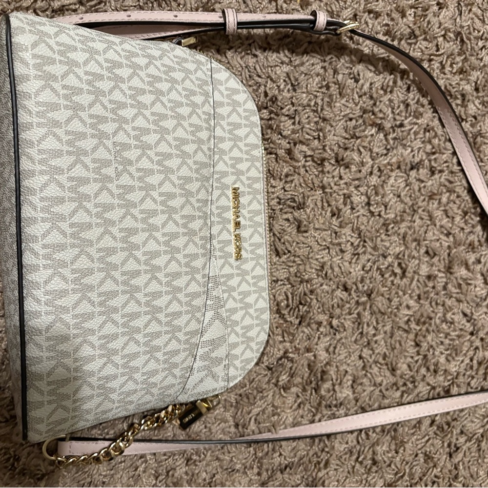 Geometric Patterned Light Beige Crossbody Bag